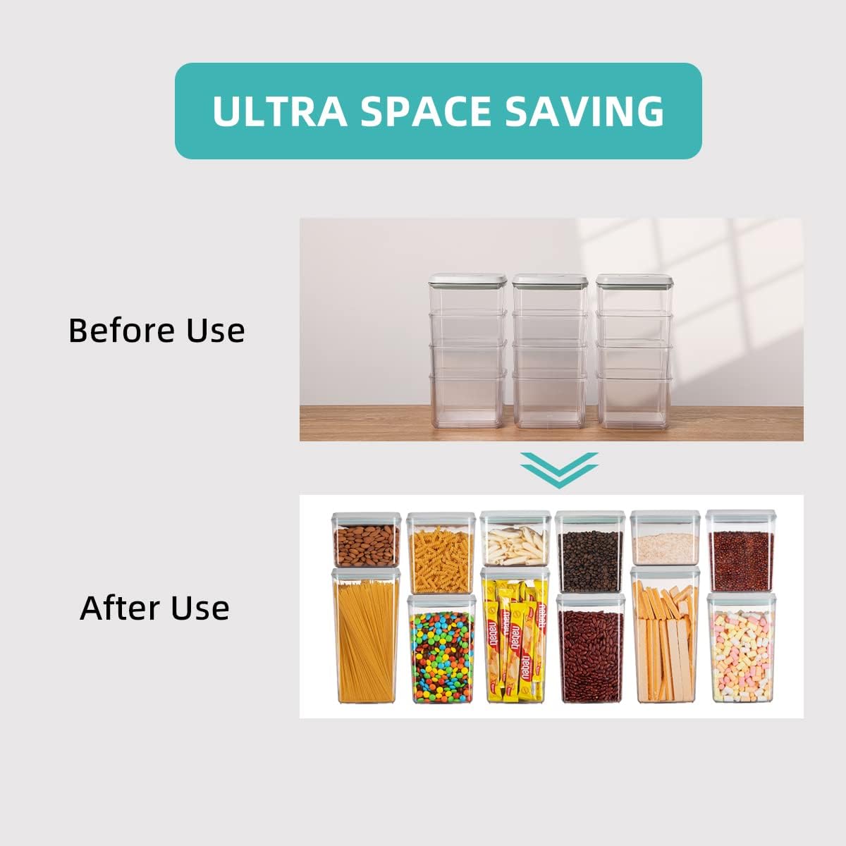 Rotating Food Storage Containers Set of 6, 23oz (690ml) Clear PET Jars with Dual Pour Lids, 360° Lazy Susan Pantry Organizer for Snacks, Cereal, Nuts, Oats & Dry Foods, Kitchen Grain Dispenser