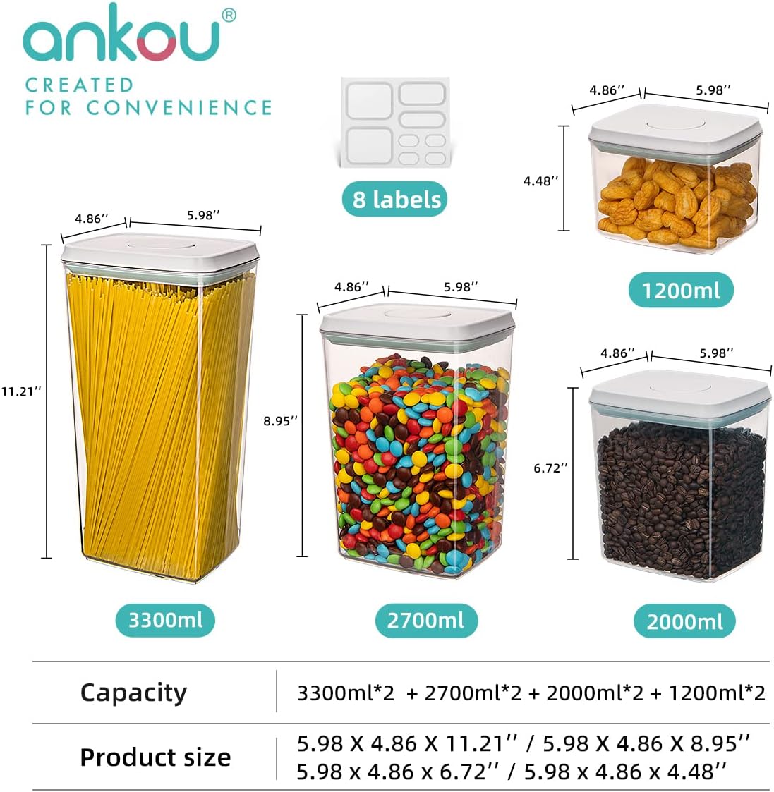 Rotating Food Storage Containers Set of 6, 23oz (690ml) Clear PET Jars with Dual Pour Lids, 360° Lazy Susan Pantry Organizer for Snacks, Cereal, Nuts, Oats & Dry Foods, Kitchen Grain Dispenser