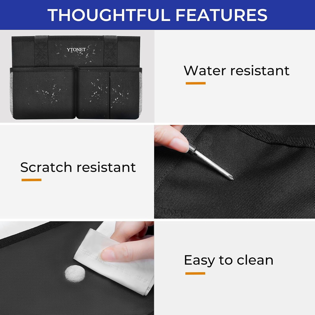 Cleaning Caddy, Water Resistant Cleaning Supplies Organizer with Handle & Foldable Divider for Cleaners, Housekeeping Tote for Kitchen & Bathroom, Car Tool Caddy Organizer Bag, Black