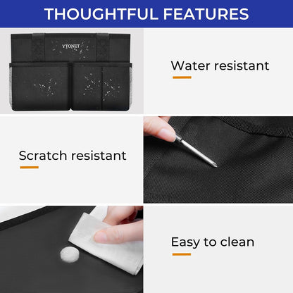 Cleaning Caddy, Water Resistant Cleaning Supplies Organizer with Handle & Foldable Divider for Cleaners, Housekeeping Tote for Kitchen & Bathroom, Car Tool Caddy Organizer Bag, Black