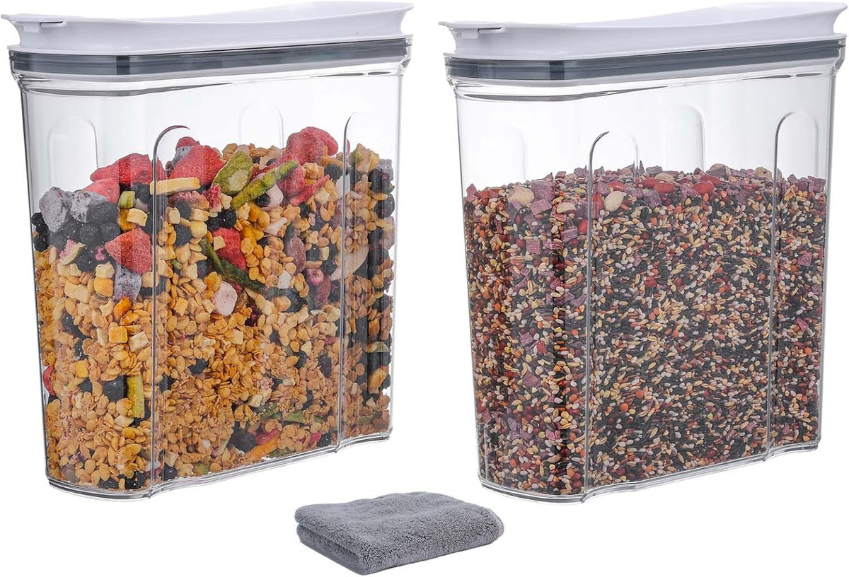 Cereal Containers Storage Set, Airtight Food Storage Container with Lid 4L/135.2oz, 2PCS BPA-FREE Plastic Pantry Organization Canisters for Rice Cereal Flour Sugar Dry Food in Kitchen