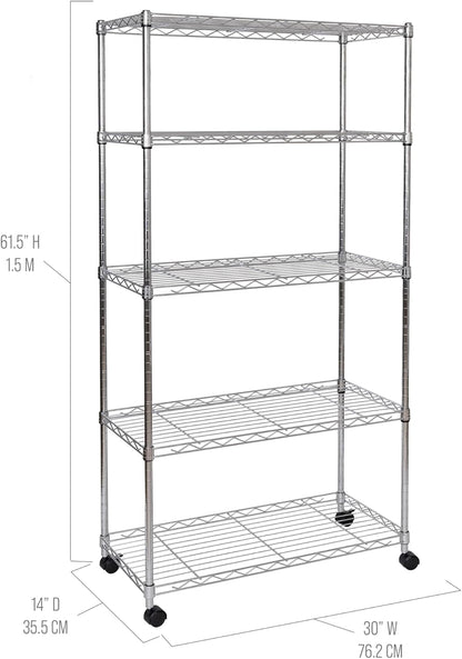 5-Tier Steel Wire Shelving, 30"W x 14"D x 61.5"H