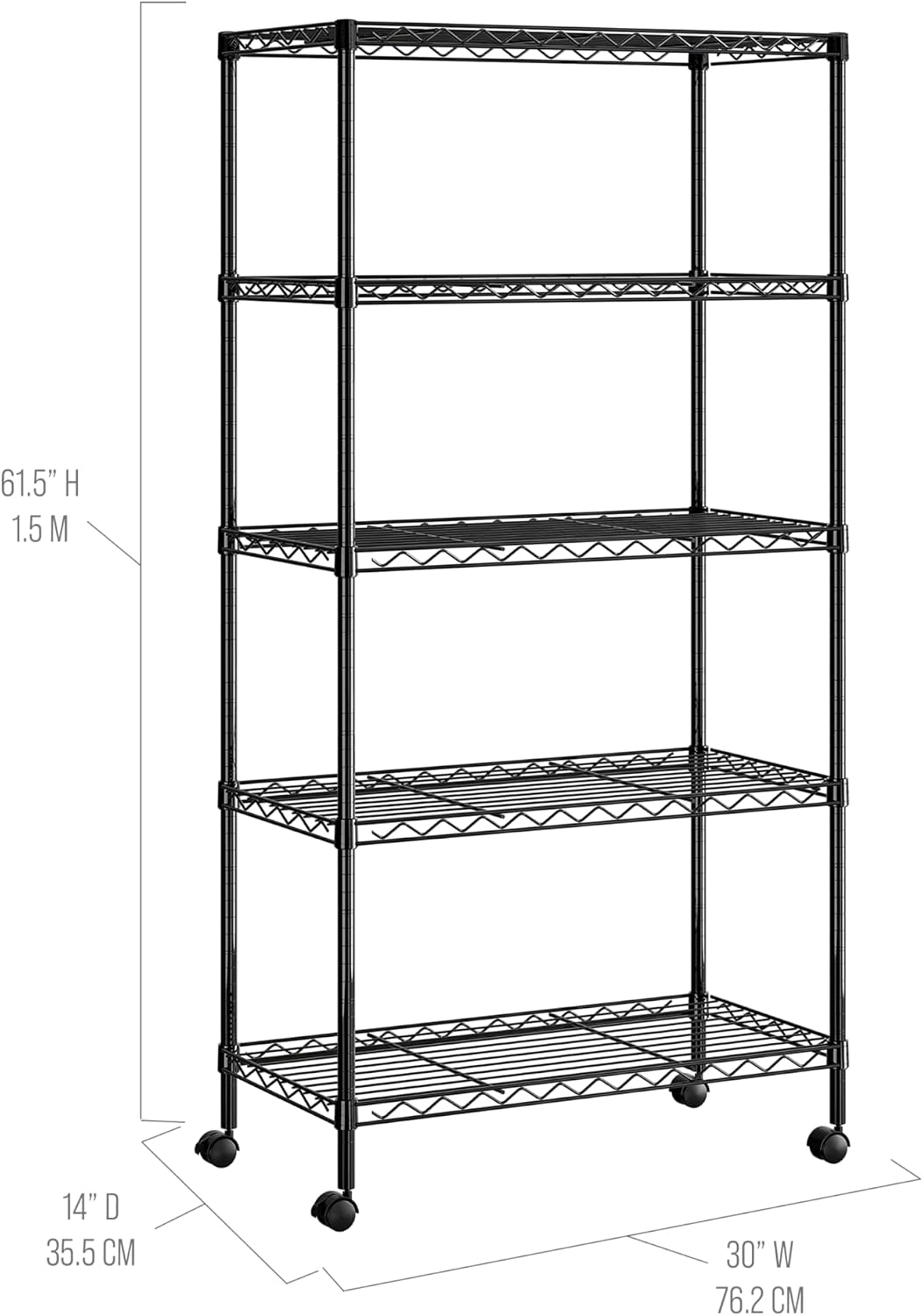 5-Tier Steel Wire Shelving, 30"W x 14"D x 61.5"H