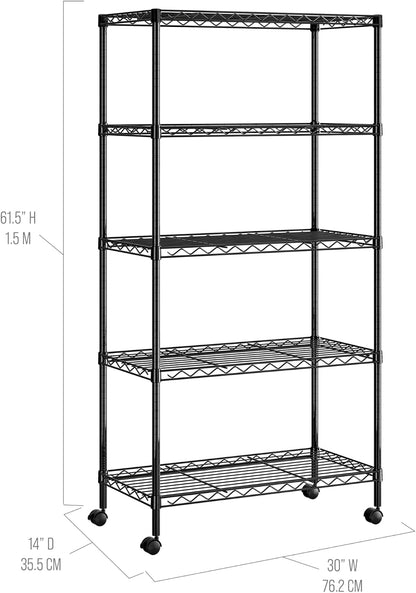 5-Tier Steel Wire Shelving, 30"W x 14"D x 61.5"H