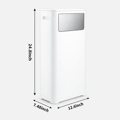 Bathroom Tall Skinny Trash Can with Lid, 6gallon, White