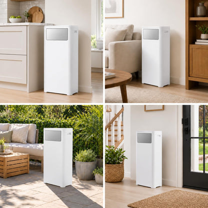 Bathroom Tall Skinny Trash Can with Lid, 6gallon, White