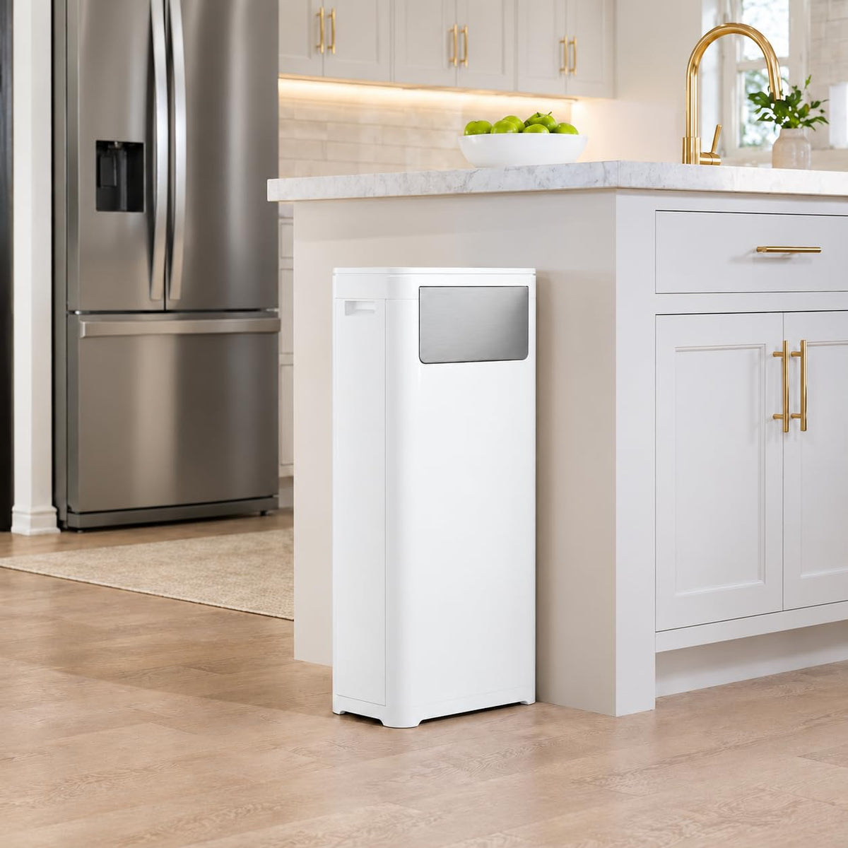 Bathroom Tall Skinny Trash Can with Lid, 6gallon, White