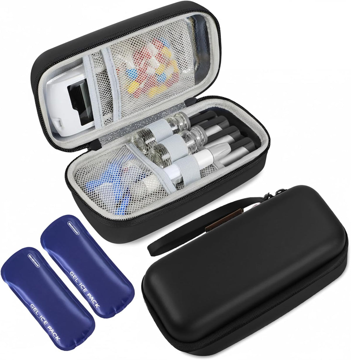Insulin Cooler Travel Case, Portable Temperature Display Medicine Travel Cooler, Diabetes Case with 2 Reusable Ice Packs TSA Approved for Diabetic Supplies Patent Pending(Pink)