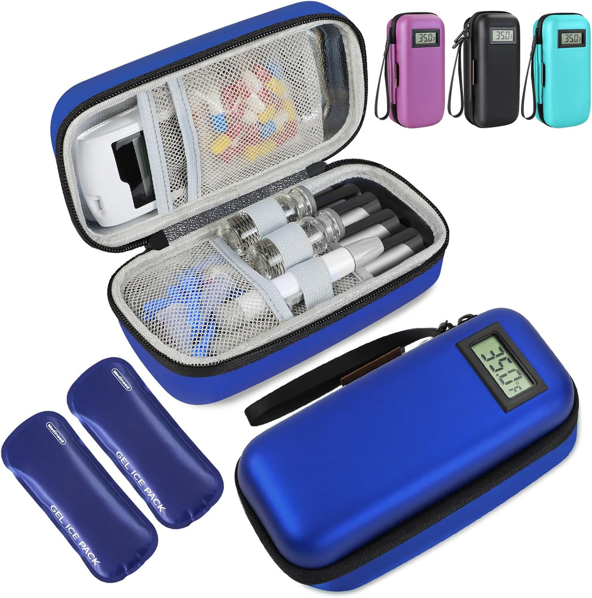 Insulin Cooler Travel Case, Portable Temperature Display Medicine Travel Cooler, Diabetes Case with 2 Reusable Ice Packs TSA Approved for Diabetic Supplies Patent Pending(Pink)