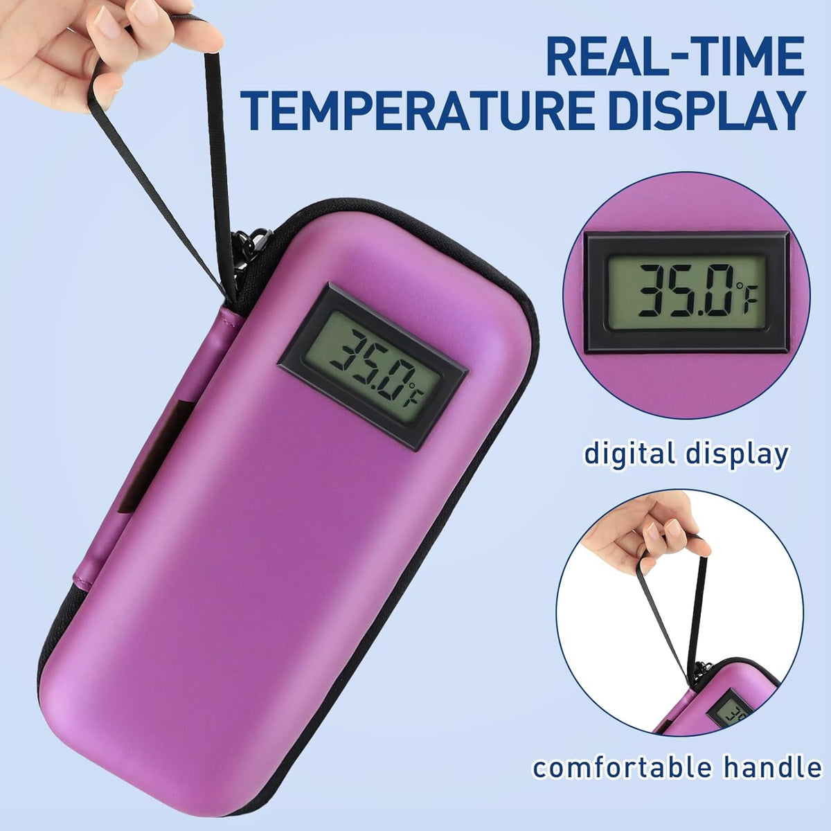 Insulin Cooler Travel Case, Portable Temperature Display Medicine Travel Cooler, Diabetes Case with 2 Reusable Ice Packs TSA Approved for Diabetic Supplies Patent Pending(Pink)
