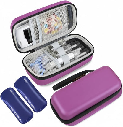 Insulin Cooler Travel Case, Portable Temperature Display Medicine Travel Cooler, Diabetes Case with 2 Reusable Ice Packs TSA Approved for Diabetic Supplies Patent Pending(Pink)