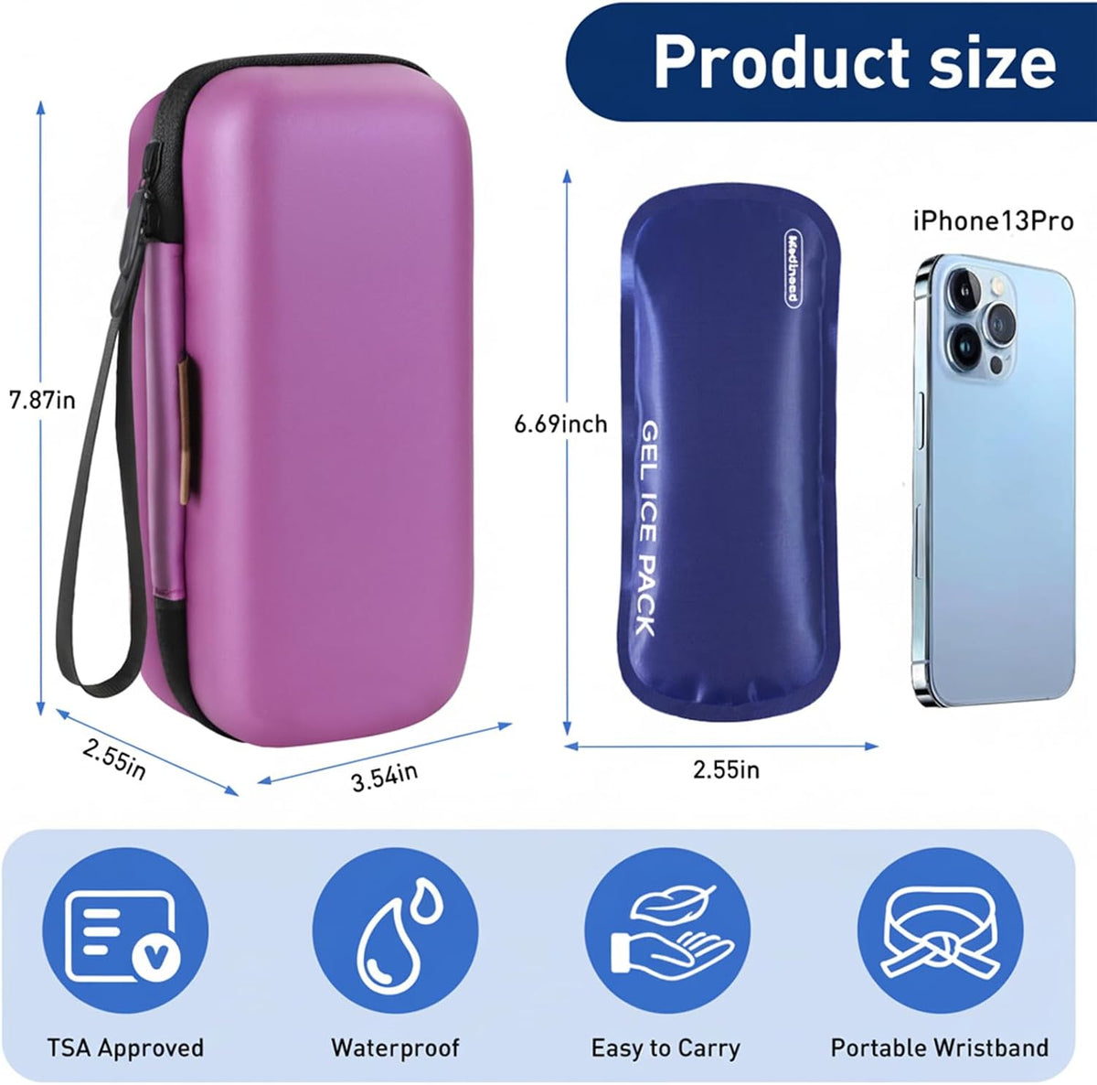 Insulin Cooler Travel Case, Portable Temperature Display Medicine Travel Cooler, Diabetes Case with 2 Reusable Ice Packs TSA Approved for Diabetic Supplies Patent Pending(Pink)