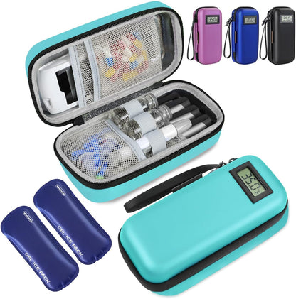 Insulin Cooler Travel Case, Portable Temperature Display Medicine Travel Cooler, Diabetes Case with 2 Reusable Ice Packs TSA Approved for Diabetic Supplies Patent Pending(Pink)