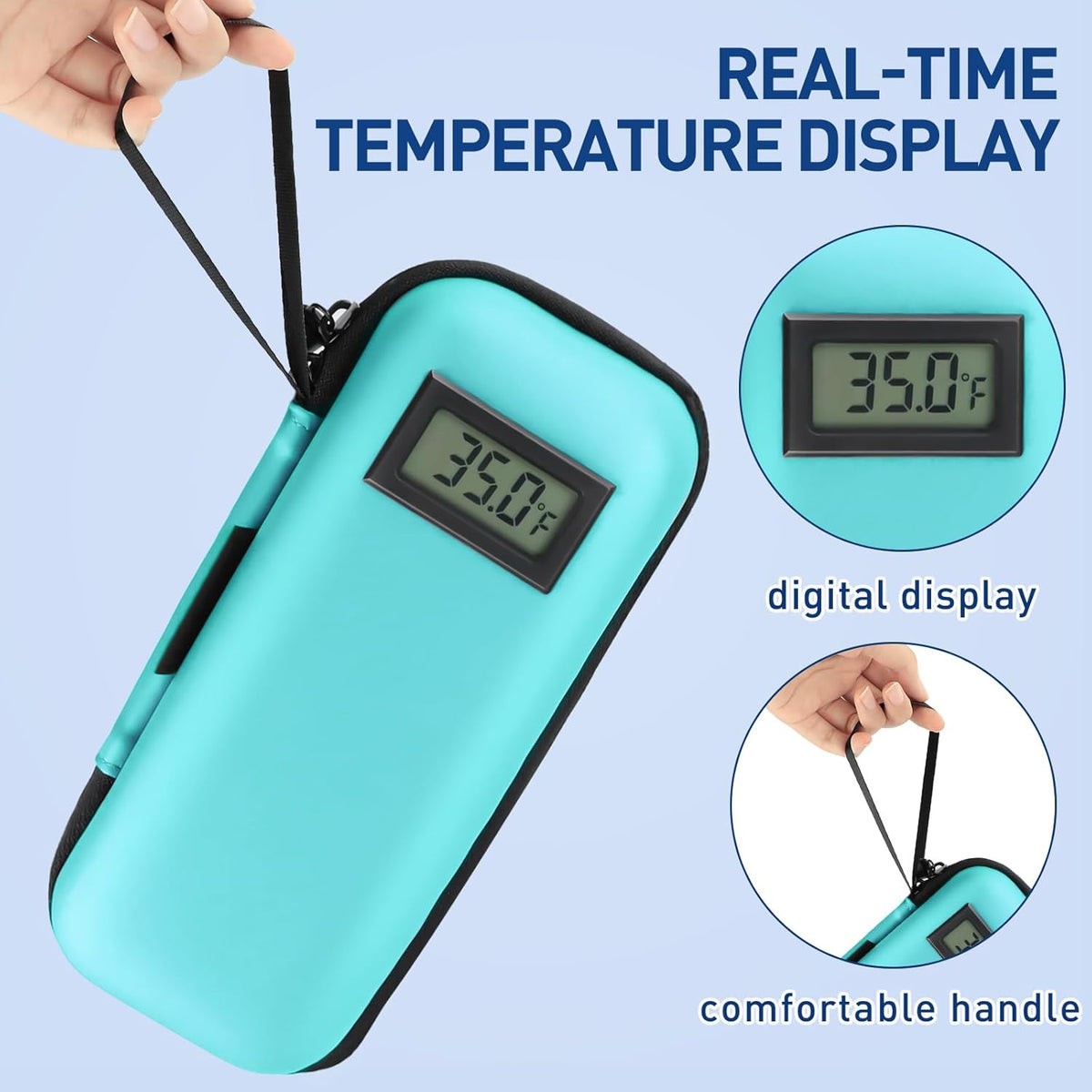 Insulin Cooler Travel Case, Portable Temperature Display Medicine Travel Cooler, Diabetes Case with 2 Reusable Ice Packs TSA Approved for Diabetic Supplies Patent Pending(Pink)