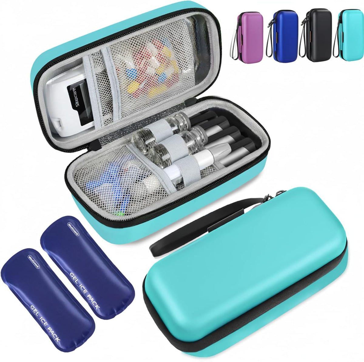 Insulin Cooler Travel Case, Portable Temperature Display Medicine Travel Cooler, Diabetes Case with 2 Reusable Ice Packs TSA Approved for Diabetic Supplies Patent Pending(Pink)