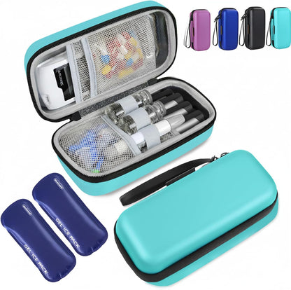 Insulin Cooler Travel Case, Portable Temperature Display Medicine Travel Cooler, Diabetes Case with 2 Reusable Ice Packs TSA Approved for Diabetic Supplies Patent Pending(Pink)