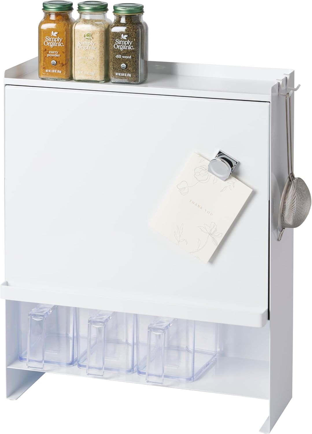 Home Spice Rack, Large Multi-Tier with Door Metal Shelves, White
