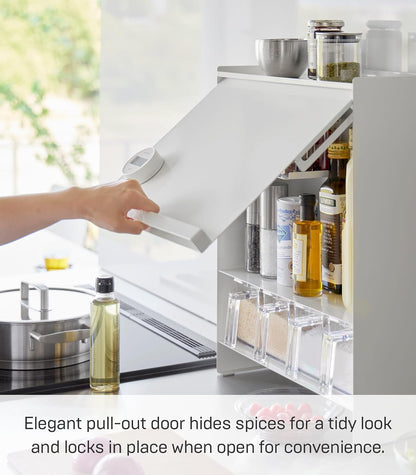 Home Spice Rack, Large Multi-Tier with Door Metal Shelves, White