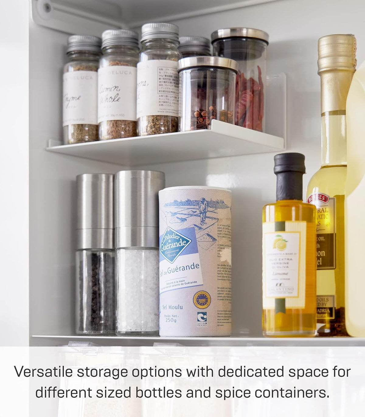 Home Spice Rack, Large Multi-Tier with Door Metal Shelves, White