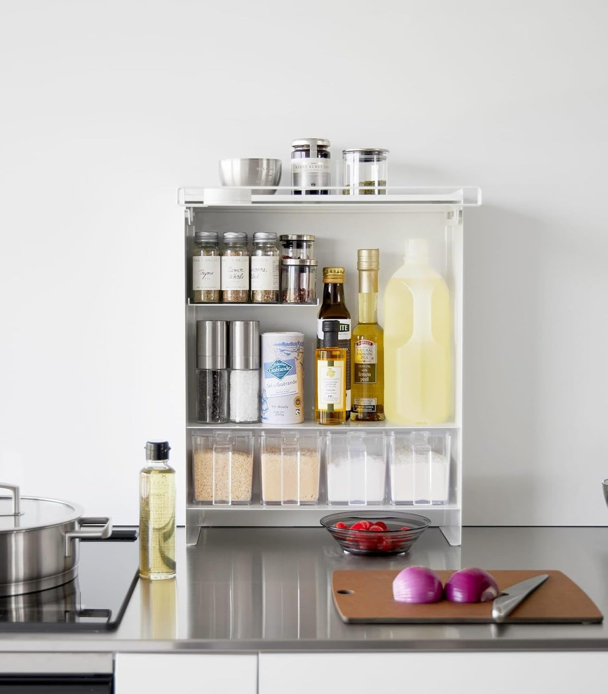Home Spice Rack, Large Multi-Tier with Door Metal Shelves, White