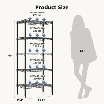 DUMOS 5-Tier Metal Storage Shelves, Wire Shelving, Storage Rack, 23.2" W