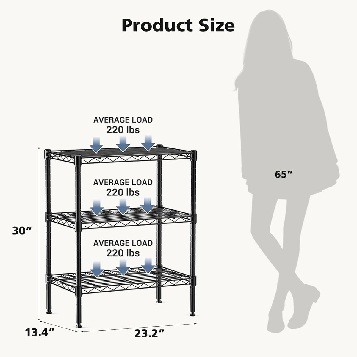 DUMOS 5-Tier Metal Storage Shelves, Wire Shelving, Storage Rack, 23.2" W