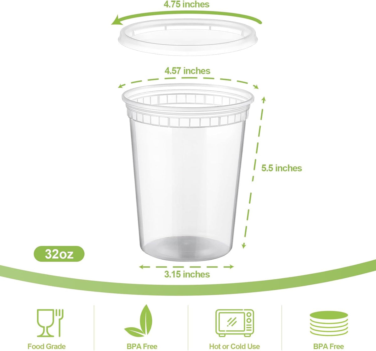 20 Sets 32 oz Plastic Deli Food Containers With Lids, Airtight Food Storage Containers, Freezer/Dishwasher/Microwave Safe, Soup Containers For Takeout Meal Prep Storage