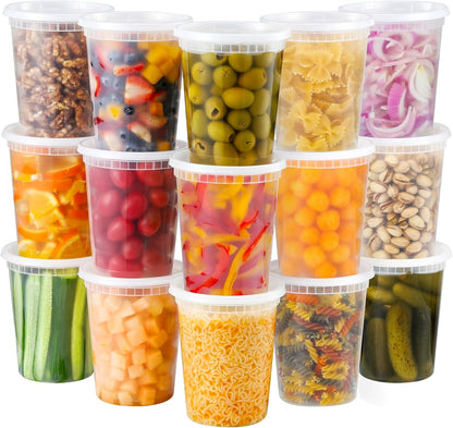 20 Sets 32 oz Plastic Deli Food Containers With Lids, Airtight Food Storage Containers, Freezer/Dishwasher/Microwave Safe, Soup Containers For Takeout Meal Prep Storage