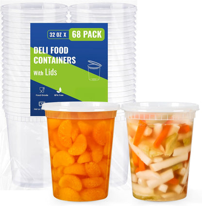 20 Sets 32 oz Plastic Deli Food Containers With Lids, Airtight Food Storage Containers, Freezer/Dishwasher/Microwave Safe, Soup Containers For Takeout Meal Prep Storage