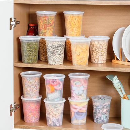 20 Sets 32 oz Plastic Deli Food Containers With Lids, Airtight Food Storage Containers, Freezer/Dishwasher/Microwave Safe, Soup Containers For Takeout Meal Prep Storage