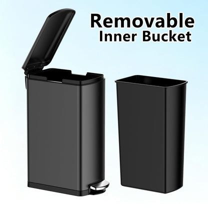 Takywep 8 Gallon Slim Trash Can, Narrow Stainless Steel Step Bin, Black