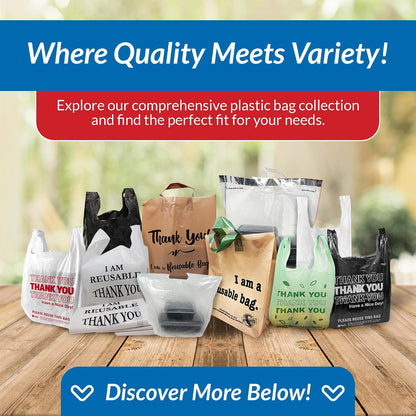 . T-shirt Plastic Bags | 350 Pack | Black Plastic Bags with Handles | (Plain) | Ideal for Grocery, Shopping, Food Take Out/To Go, Small Business