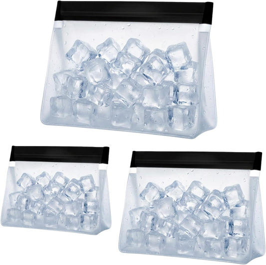 3Pcs Ice Bags Reusable, 3 Sizes Clear Leak Proof Freezer Bag, Ice Cube Storage Bags, Freezer Holder Container, Secure Zip Seal Close Design, Durable Snack Storage Bag for Travel Food Whiskey