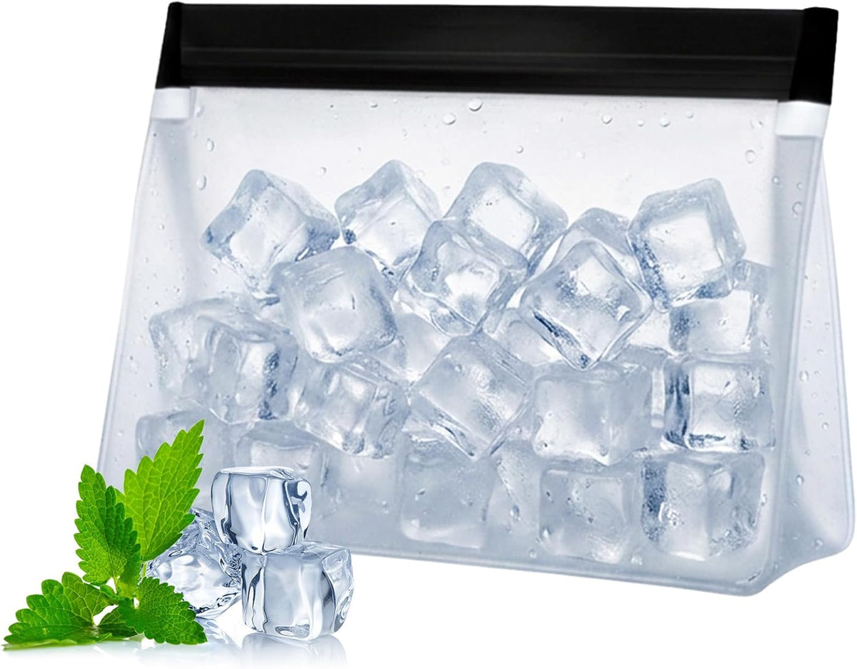 3Pcs Ice Bags Reusable, 3 Sizes Clear Leak Proof Freezer Bag, Ice Cube Storage Bags, Freezer Holder Container, Secure Zip Seal Close Design, Durable Snack Storage Bag for Travel Food Whiskey