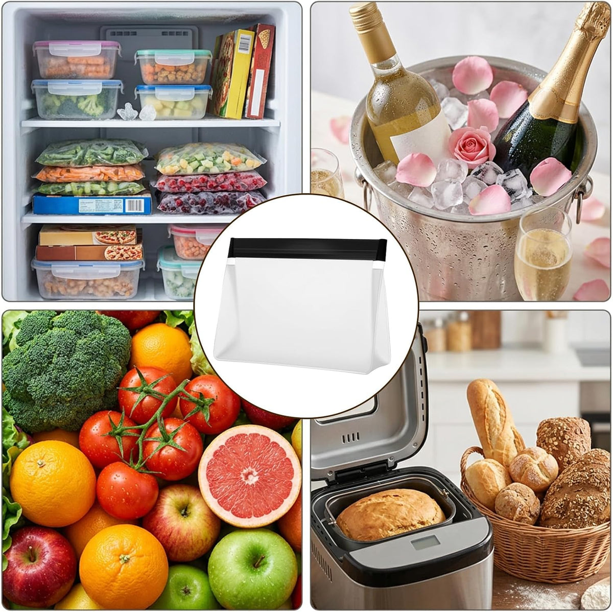 3Pcs Ice Bags Reusable, 3 Sizes Clear Leak Proof Freezer Bag, Ice Cube Storage Bags, Freezer Holder Container, Secure Zip Seal Close Design, Durable Snack Storage Bag for Travel Food Whiskey