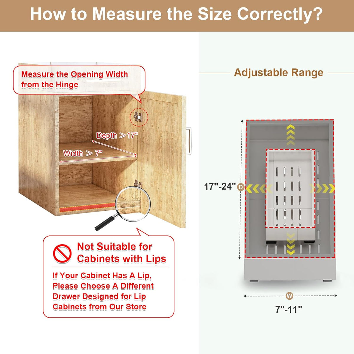 2Pc Pull out Cabinet Organizer,Width (14"-21"),Depth(17"-24") Expandable with 3 Rails,No Drill Roll out Drawers,Adhesive Sliding Drawers,Slide out Shelves for Cabinets Without Lip,Kitchen,Pantry,White