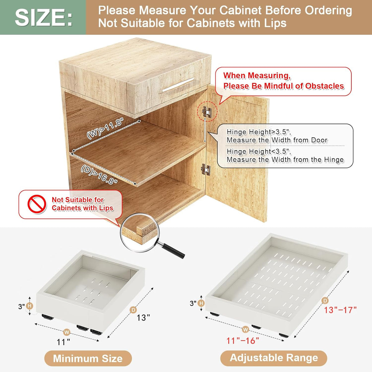 2Pc Pull out Cabinet Organizer,Width (14"-21"),Depth(17"-24") Expandable with 3 Rails,No Drill Roll out Drawers,Adhesive Sliding Drawers,Slide out Shelves for Cabinets Without Lip,Kitchen,Pantry,White