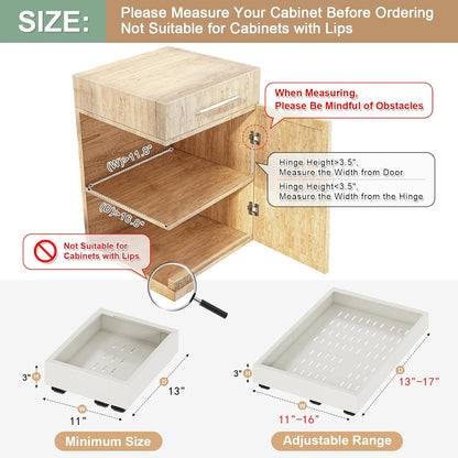 2Pc Pull out Cabinet Organizer,Width (14"-21"),Depth(17"-24") Expandable with 3 Rails,No Drill Roll out Drawers,Adhesive Sliding Drawers,Slide out Shelves for Cabinets Without Lip,Kitchen,Pantry,White