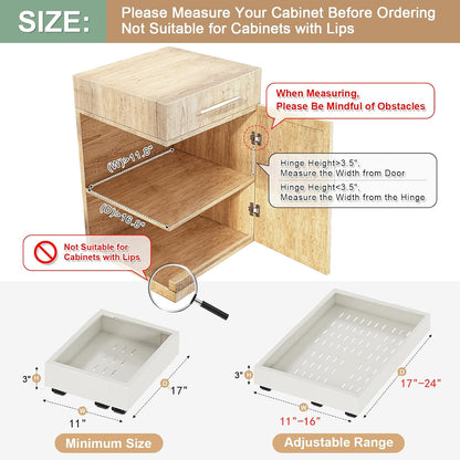 2Pc Pull out Cabinet Organizer,Width (14"-21"),Depth(17"-24") Expandable with 3 Rails,No Drill Roll out Drawers,Adhesive Sliding Drawers,Slide out Shelves for Cabinets Without Lip,Kitchen,Pantry,White