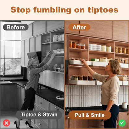 2Pc Pull out Cabinet Organizer,Width (14"-21"),Depth(17"-24") Expandable with 3 Rails,No Drill Roll out Drawers,Adhesive Sliding Drawers,Slide out Shelves for Cabinets Without Lip,Kitchen,Pantry,White