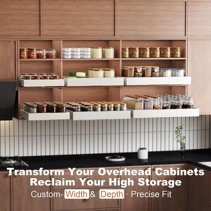 2Pc Pull out Cabinet Organizer,Width (14"-21"),Depth(17"-24") Expandable with 3 Rails,No Drill Roll out Drawers,Adhesive Sliding Drawers,Slide out Shelves for Cabinets Without Lip,Kitchen,Pantry,White