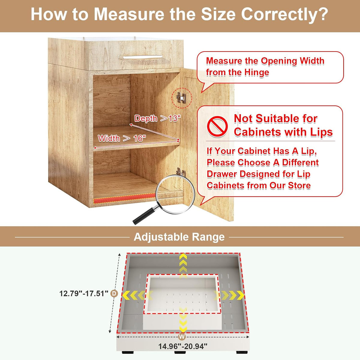 2Pc Pull out Cabinet Organizer,Width (14"-21"),Depth(17"-24") Expandable with 3 Rails,No Drill Roll out Drawers,Adhesive Sliding Drawers,Slide out Shelves for Cabinets Without Lip,Kitchen,Pantry,White