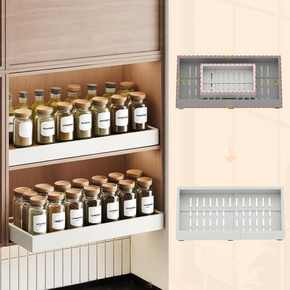 2Pc Pull out Cabinet Organizer,Width (14"-21"),Depth(17"-24") Expandable with 3 Rails,No Drill Roll out Drawers,Adhesive Sliding Drawers,Slide out Shelves for Cabinets Without Lip,Kitchen,Pantry,White