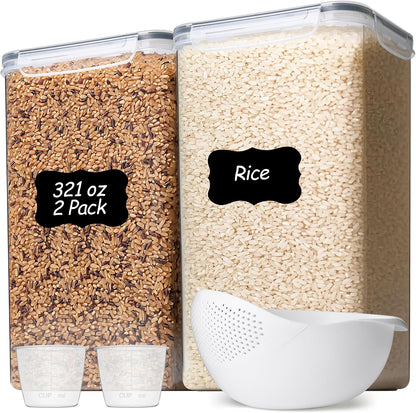 Airtight Rice Storage Container with Lid 10Qt 2Pack, Large Capacity