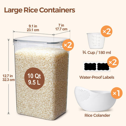 Airtight Rice Storage Container with Lid 10Qt 2Pack, Large Capacity