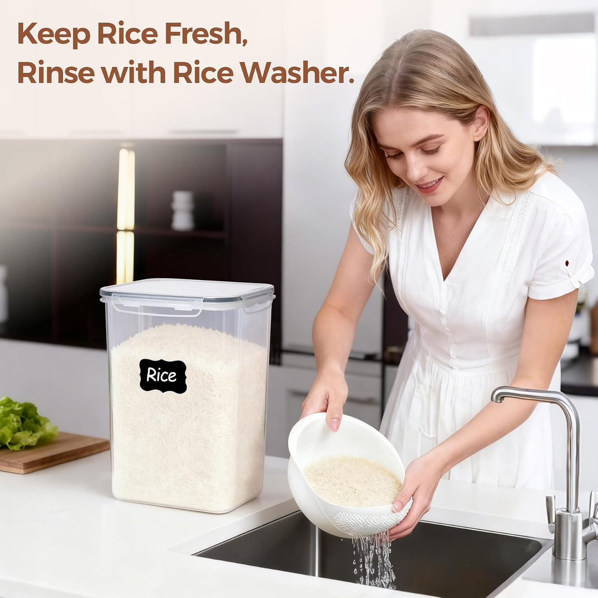 Airtight Rice Storage Container with Lid 10Qt 2Pack, Large Capacity