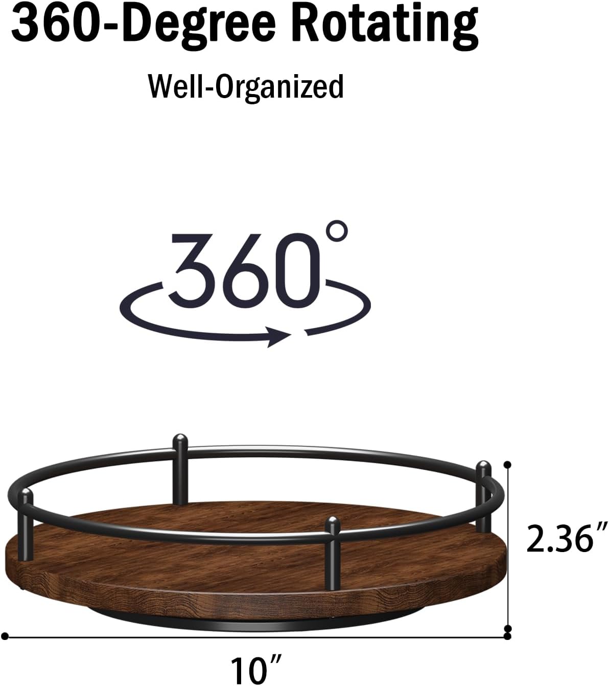 Lazy Susan Organizer：9 Inch Rotating Spice Rack for Kitchen Countertop Round Wooden Turntable Holder for Cabinet, Dining Table, Cupboard Storage – Black