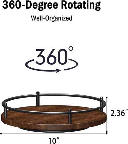 Lazy Susan Organizer：9 Inch Rotating Spice Rack for Kitchen Countertop Round Wooden Turntable Holder for Cabinet, Dining Table, Cupboard Storage – Black