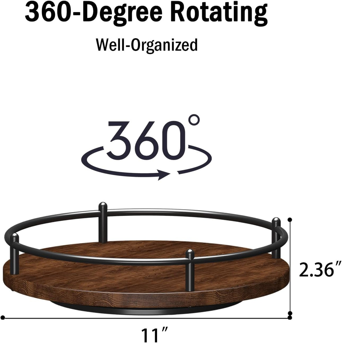 Lazy Susan Organizer：9 Inch Rotating Spice Rack for Kitchen Countertop Round Wooden Turntable Holder for Cabinet, Dining Table, Cupboard Storage – Black