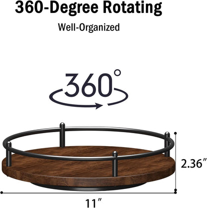Lazy Susan Organizer：9 Inch Rotating Spice Rack for Kitchen Countertop Round Wooden Turntable Holder for Cabinet, Dining Table, Cupboard Storage – Black